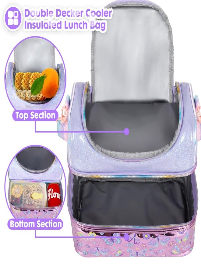 YOYTOO Kids Double Decker Cooler Insulated Lunch Bag, Back to School Large Meal Tote for Boys, Girls, Men, Women, with Adjustable Strap, Butterfly - Image 2